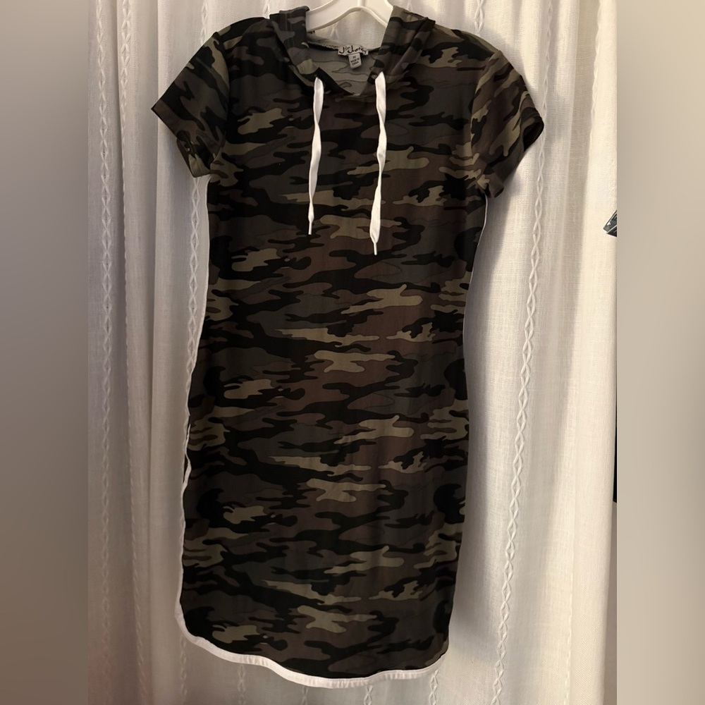 J for Justify camouflage hooded dress.